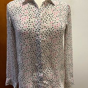 Uniqlo Triangle Print Shirt - Pink, Black, Gray on White sheer EUC